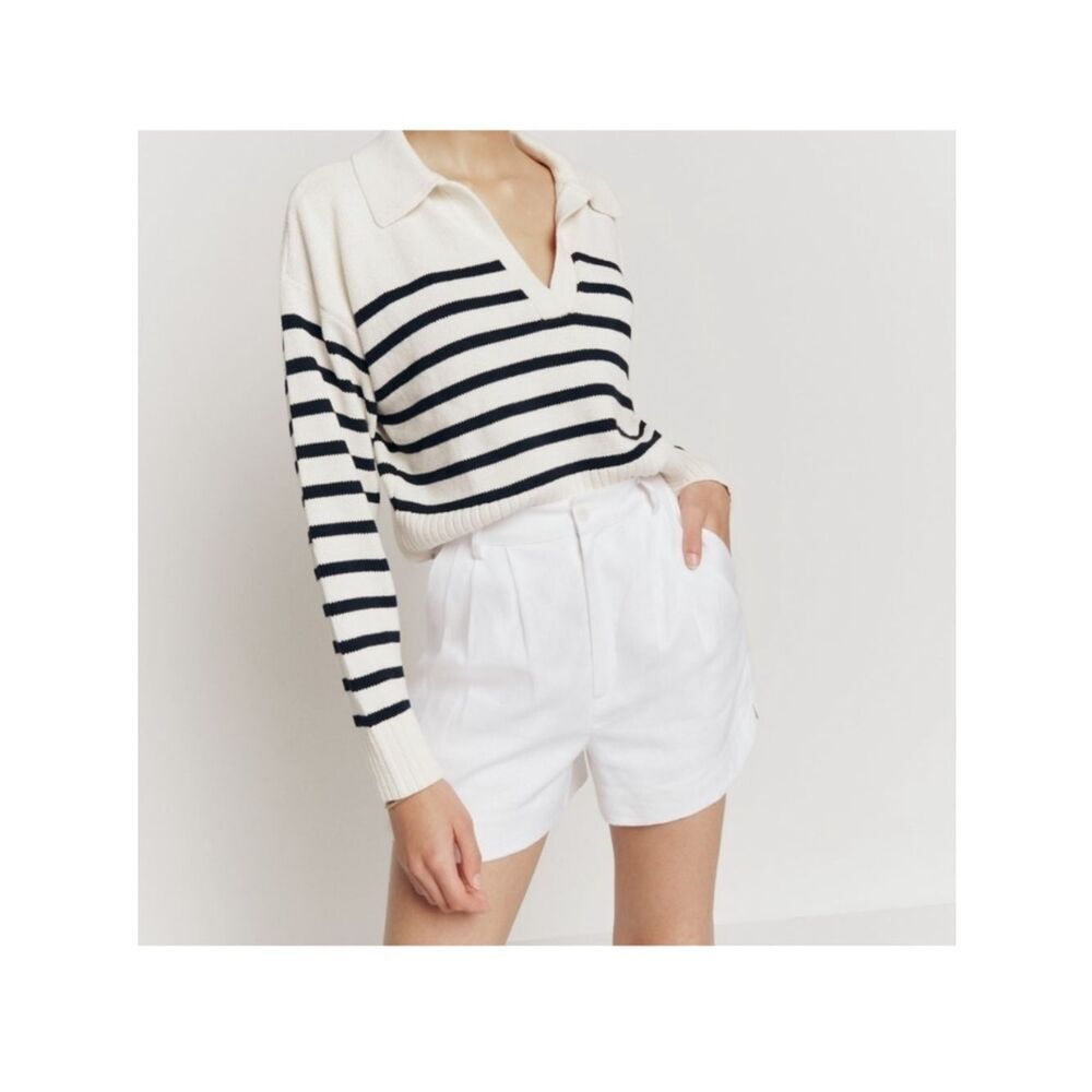 Reformation Beaux White High-Rise Pleated Linen Shorts Size 12